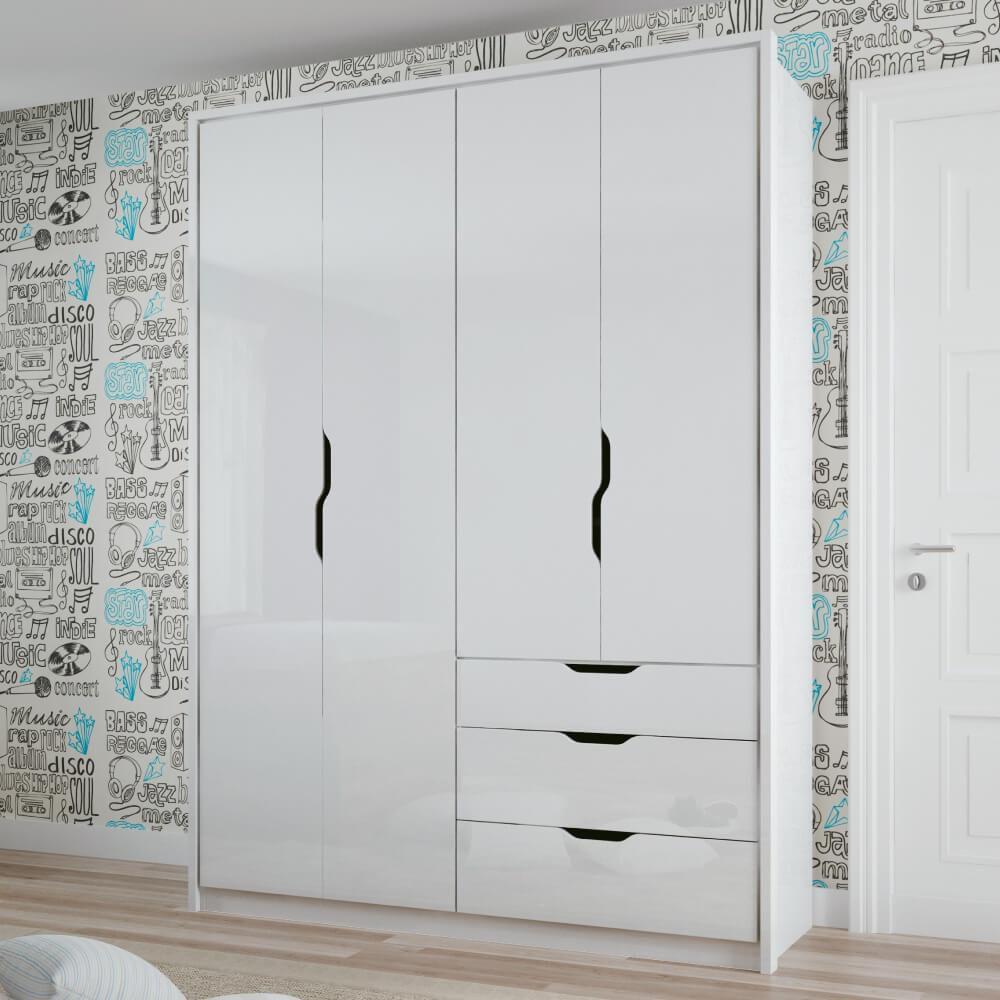 Image of Guarda Roupa Conect 4 Portas 3 Gavetas 100% MDF - Branco - Santos Andirá